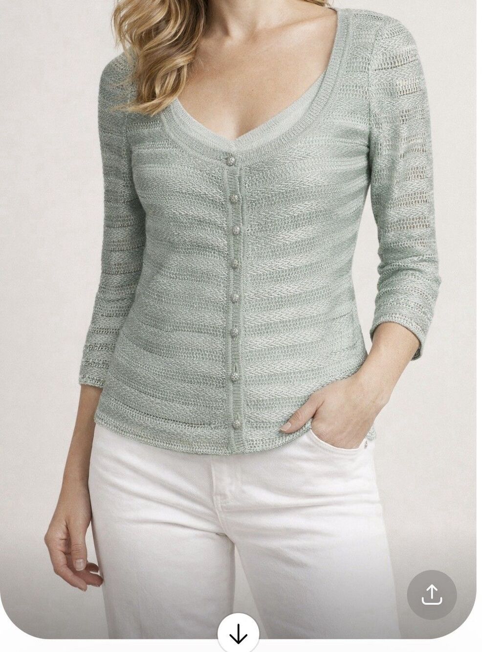 St. John Evening Knit Cardigan 2 Piece Soft Mint  Green Textured Button Front
